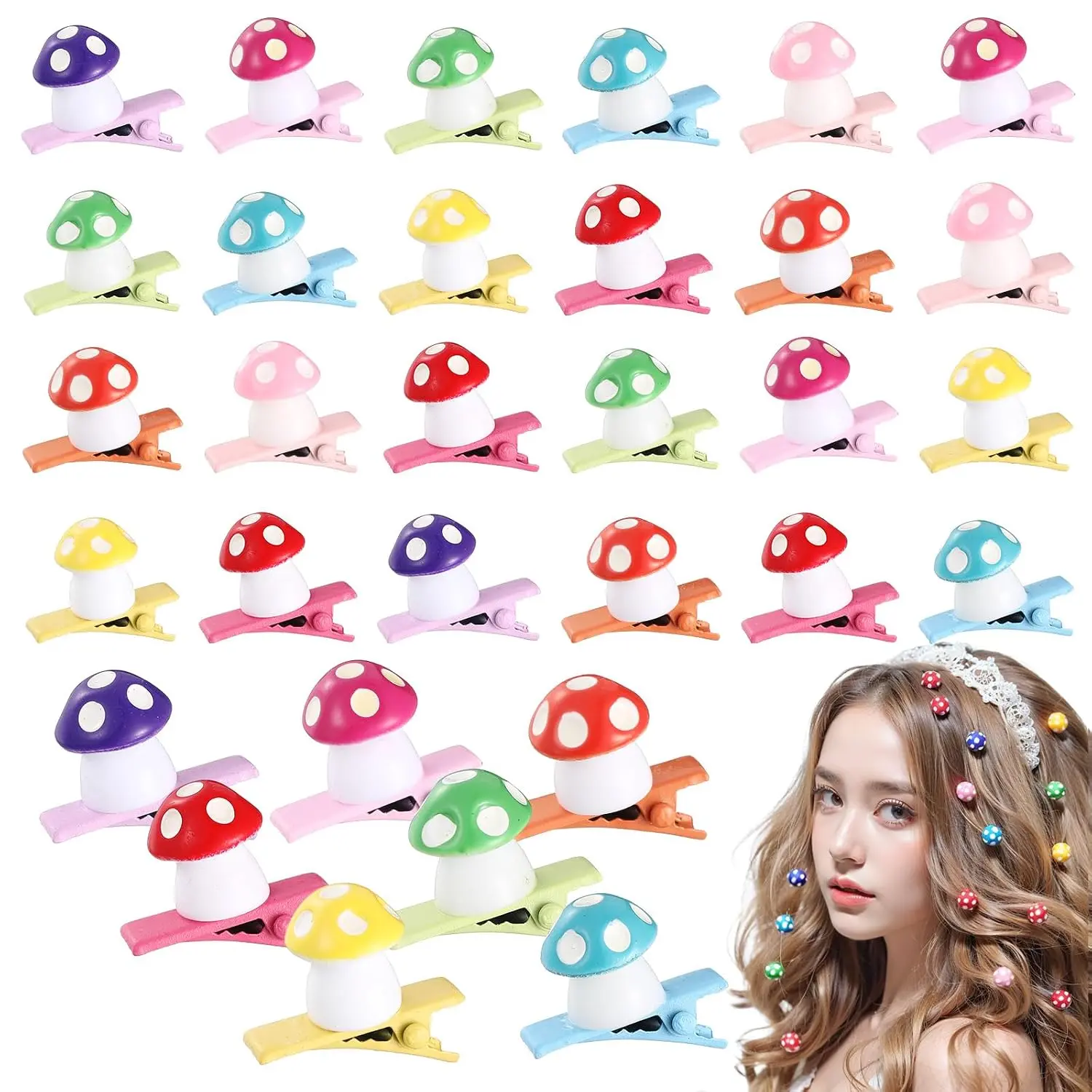 30 count Mini  Hair Clips Cute Hairpin for Adult  Hair Clips for Women Adult Easter  Festival Holiday Party Decor(Colorful,Mushroom)