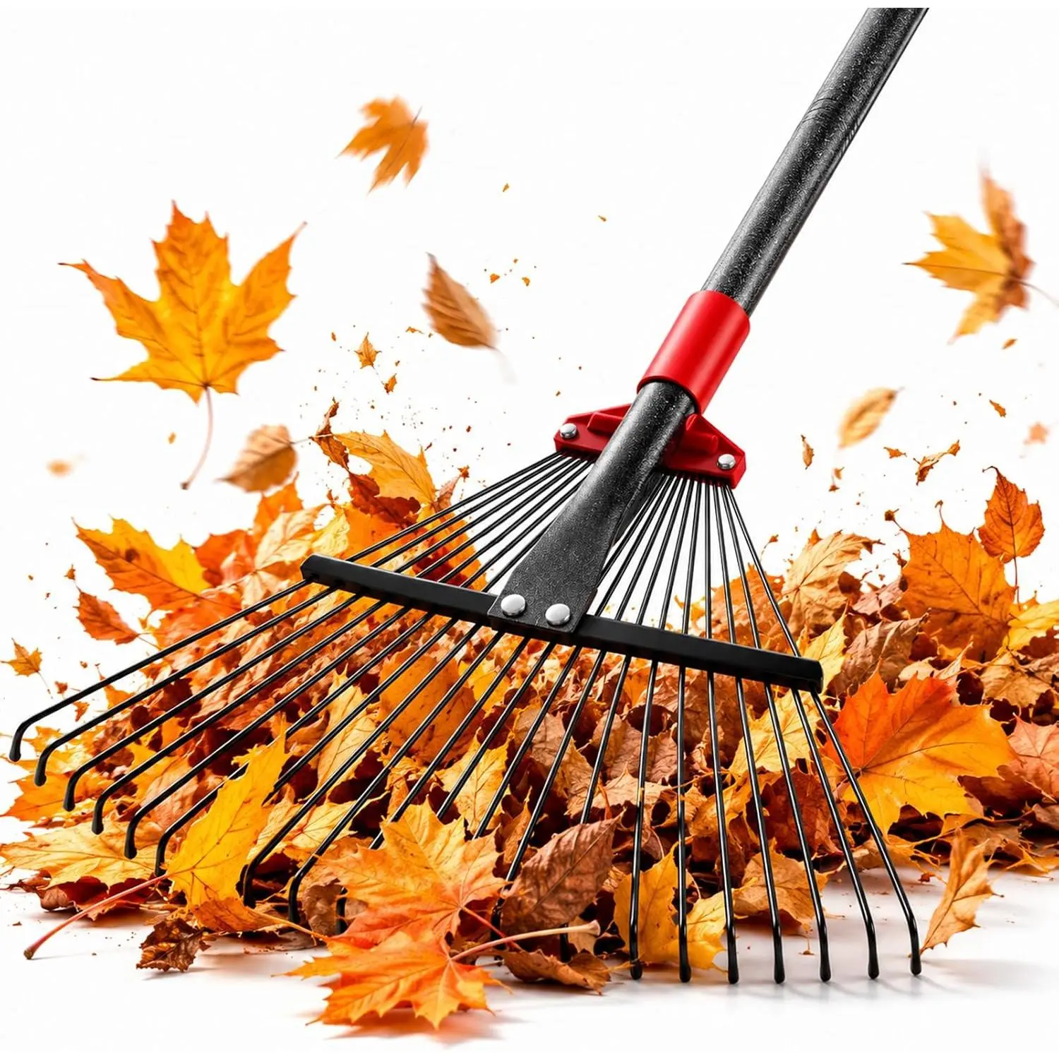 Adjustable Metal Leaf Rake for Leaves, 60 Inch Long Handle Yard Rake with 18 Metal Tines & 8-18" Expandable , Lightweight Garden Rake for Lawns, Grass Clippings, Pine