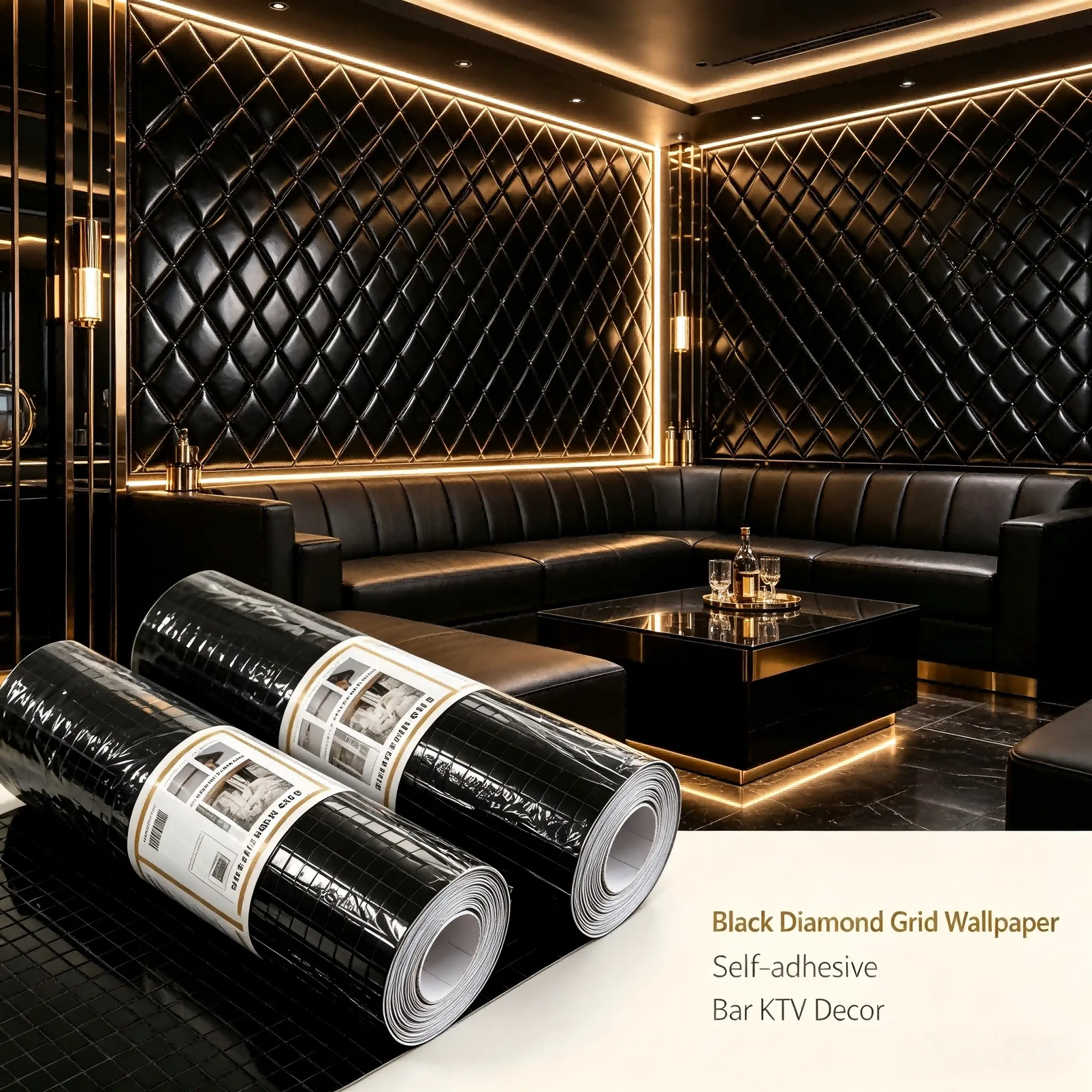 Black Mosaic Self‑Adhesive Wallpaper, Glossy Square Faux Tile Decor Film, Waterproof Oil‑Proof Easy To Stick, Wall Sticker for Kitchen KTV Hotel Living Room Background Wall Renovation, Waterproof Wallpaper Roll