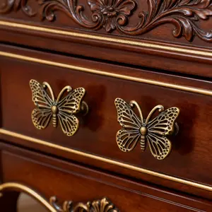 6pcs Vintage Butterfly Handle Accessory Set with Hollow-Out Carving Craft for Craft Making/Vintage Decoration/DIY Creativity/Wardrobe/Drawer/Jewelry Box Upgrade