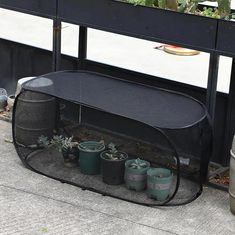 Collapsible Pop-Up Mesh Plant Greenhouse Cover | Protective Cage with 4 Ground Stakes, Tallened Sturdy Seedling Bed Protection Net for Animal and Insect Prevention, Suitable for Fruits, Vegetables and Seedlings, Reusable
