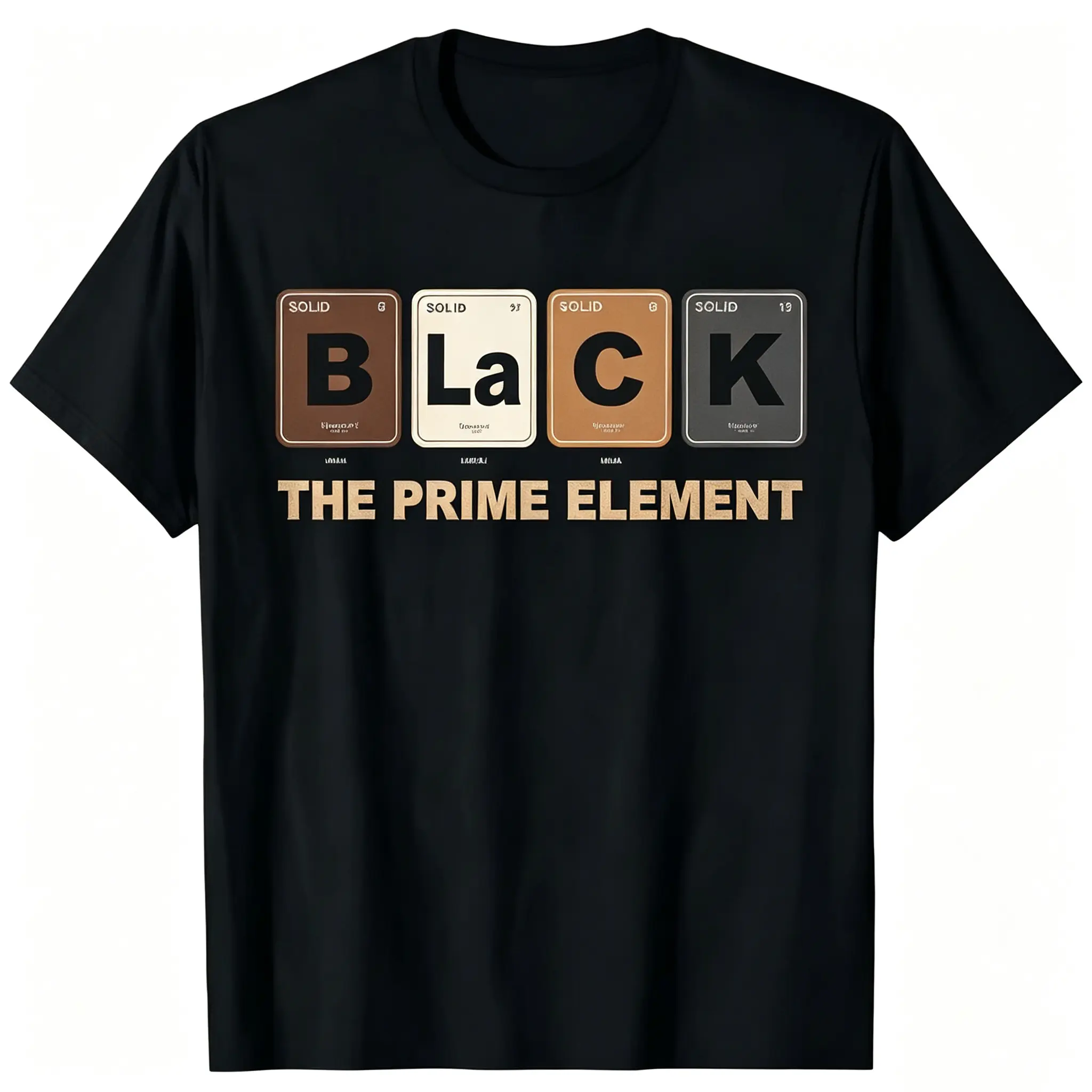 Men’s Periodic Table The Prime Element Graphic Sports T-Shirt - Black, Black History Month Inspired Chemistry Crew Neck Short-Sleeve, Soft Breathable Casual Top for Daily Wear & Gifting