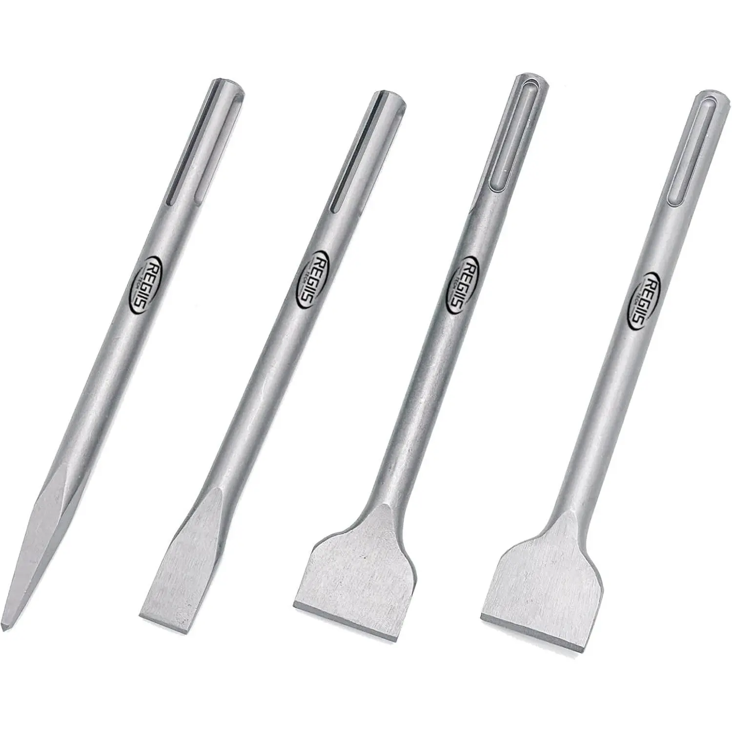 SDS MAX Masonry Chisel Set - 4-Piece 11-in Steel Rotary Hammer Drill Attachments (Point, Flat, Tile Scraper) for Concrete, Tile Removal, Bricks