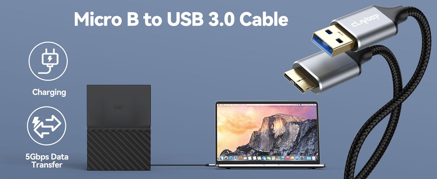 USB 3.0 Micro B Cable 3 FT, External Hard Drive Cable 5 Gbps High-Speed USB A to Micro B Cord Compatible for Brother Scanner Seagate Xbox One Toshiba WD Hard Drive