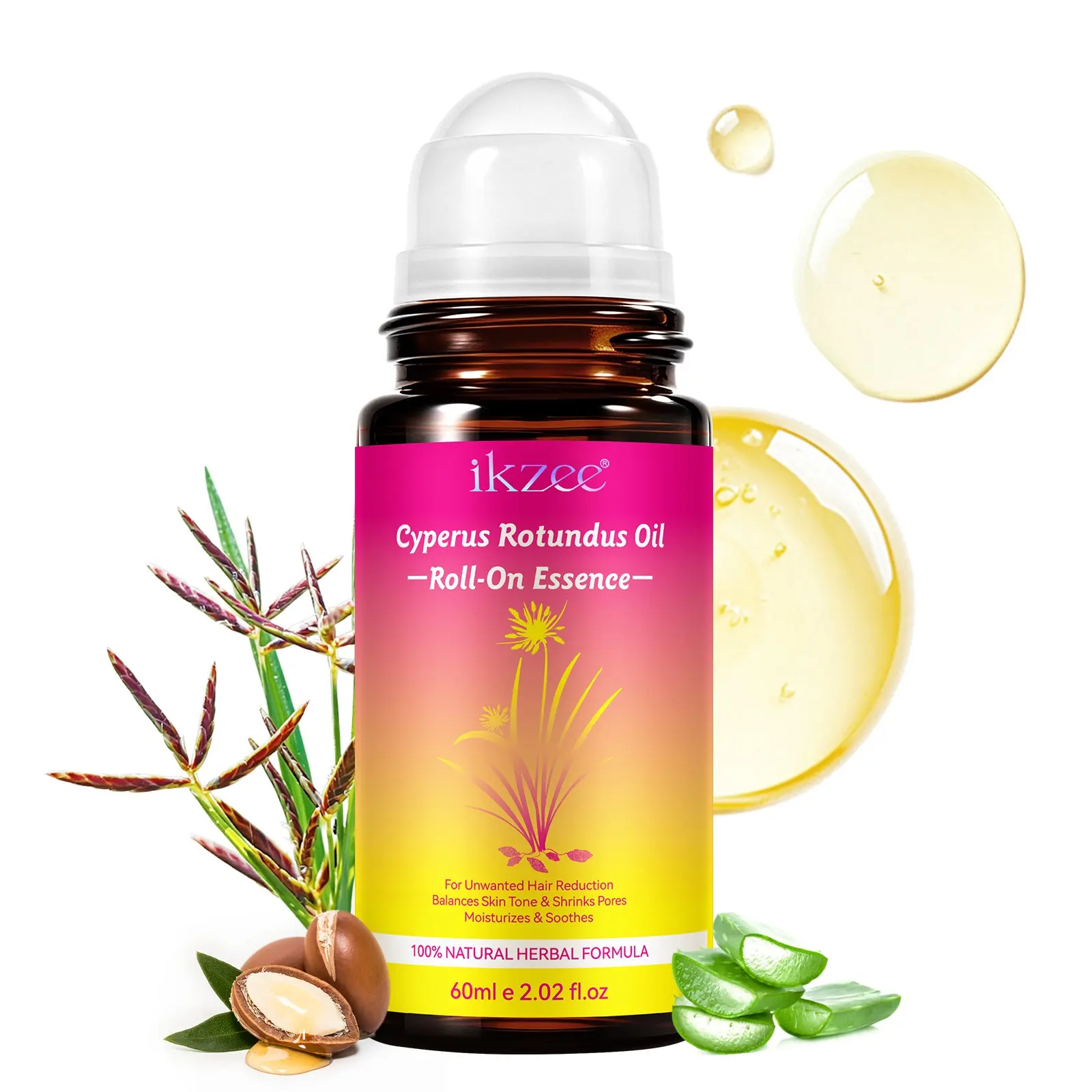 Ikzee Cyperus Rotundus Oil, Natural for Reducing Body Hair Growth, Hair Removal, Reduces Unwanted Hair Growth, Shrinks Pores
