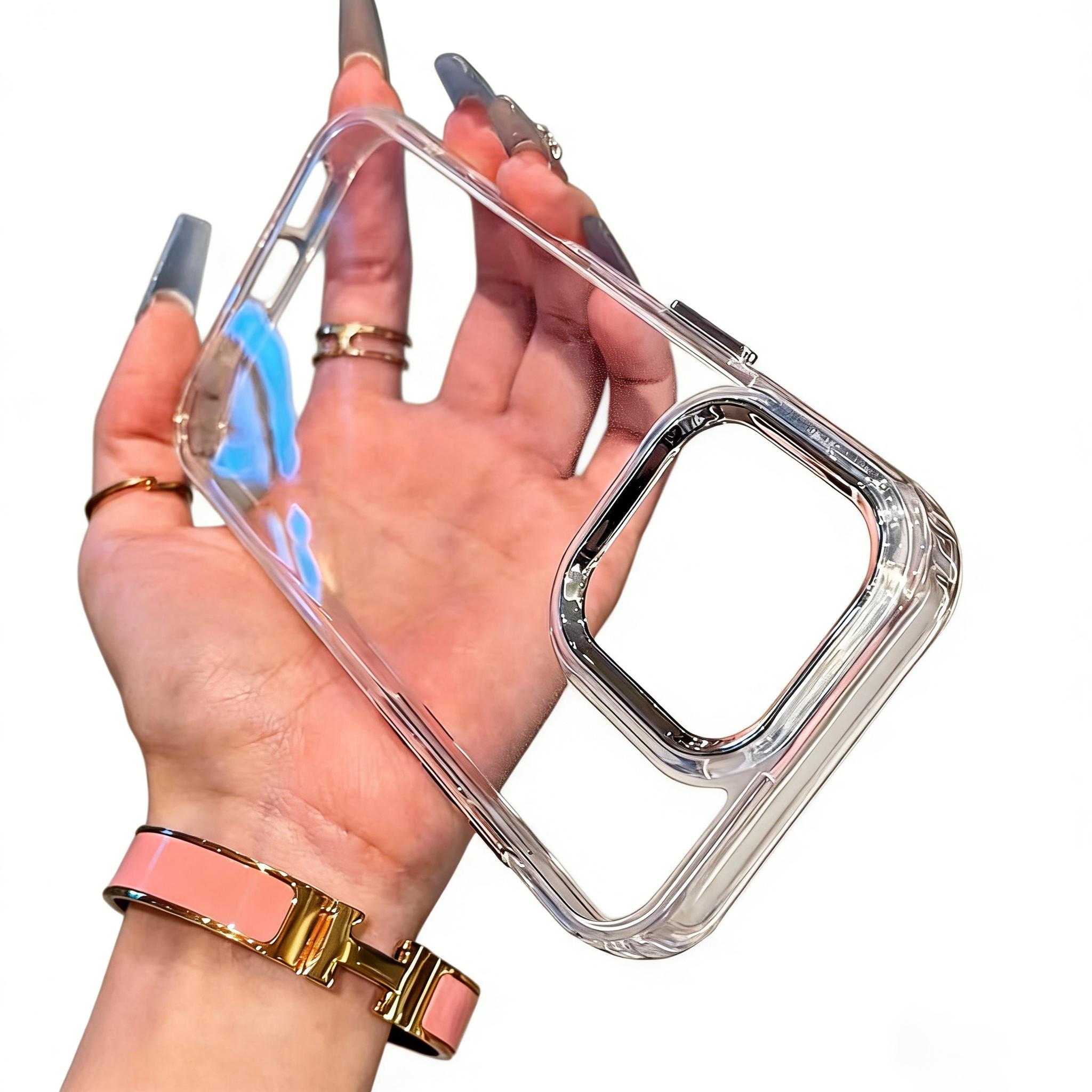 [Buy One Get One Free] Luxurious Transparent iPhone Case, Electroplated Metal Lens Frame, Shockproof TPU Corners, Full Body Protection, High Transparency Slim Soft Case, Suitable for 17 16 15 14 13 12 Pro ProMax Plus Air