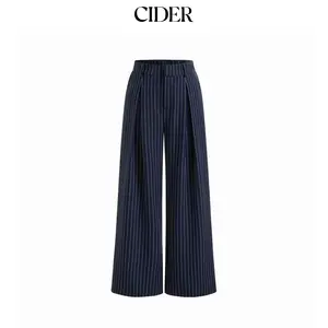 Cider Mid Rise Stripe Pleated Wide Leg Trousers