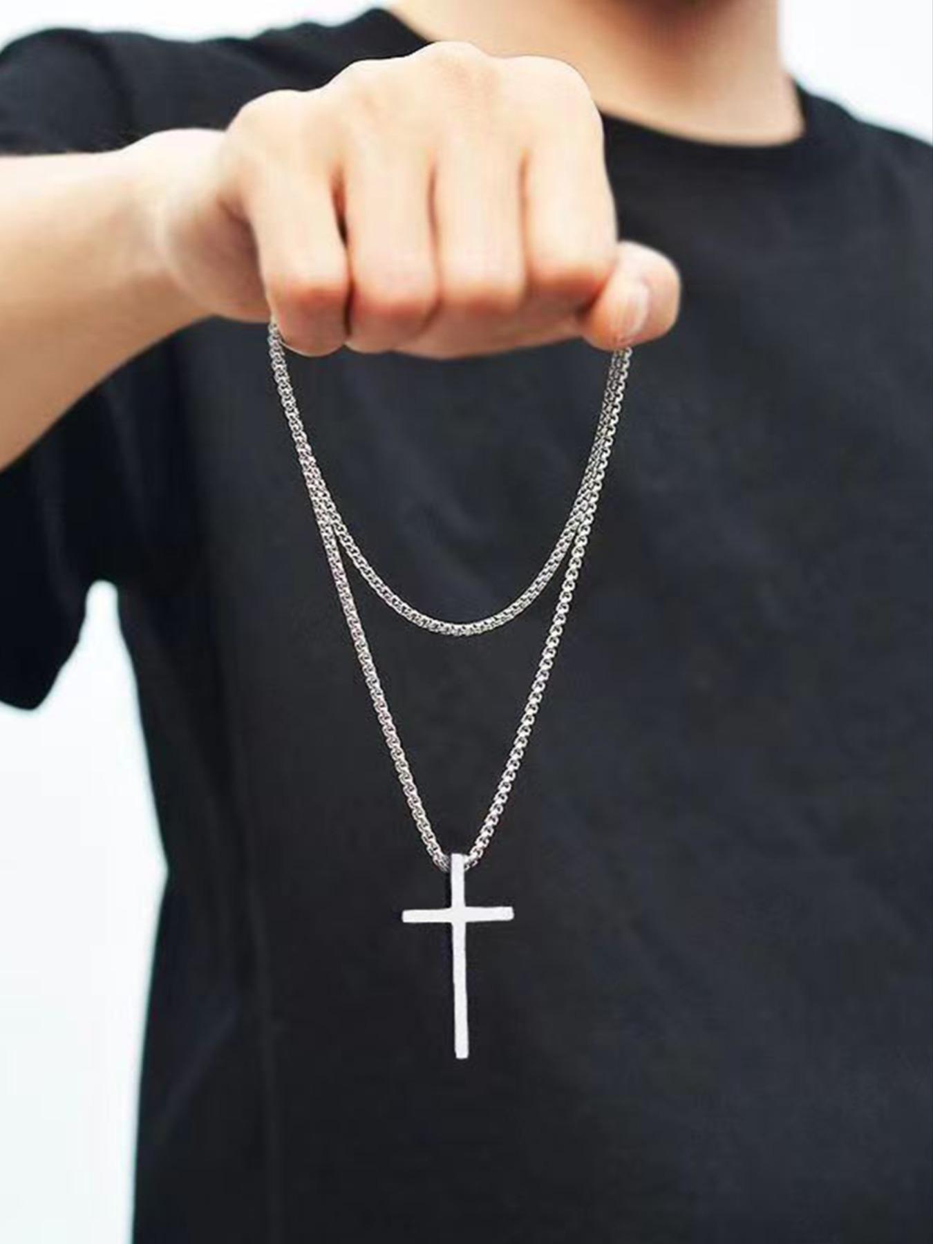 Stainless Steel Cross Necklace for Men and Women (Unisex), Mens Necklaces with 2.5mm Cross Chain