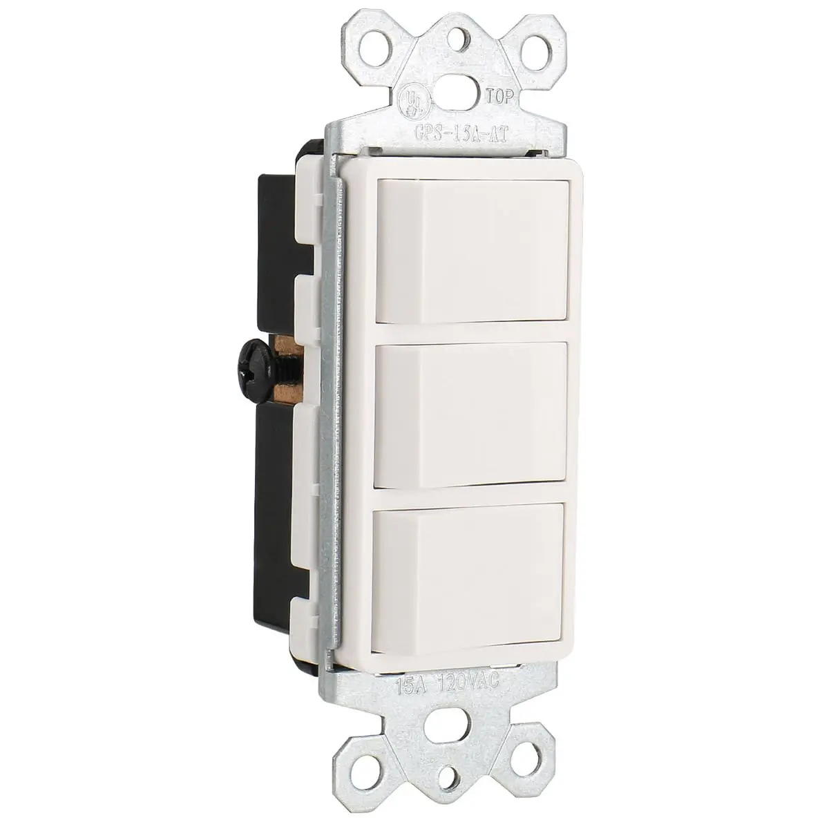 Triple Rocker Combination Decorator ,15A 120-277VAC,Ground Terminal,Residential/Commercial Grade,3 Individual Switches,UL Listed,Pack of 1