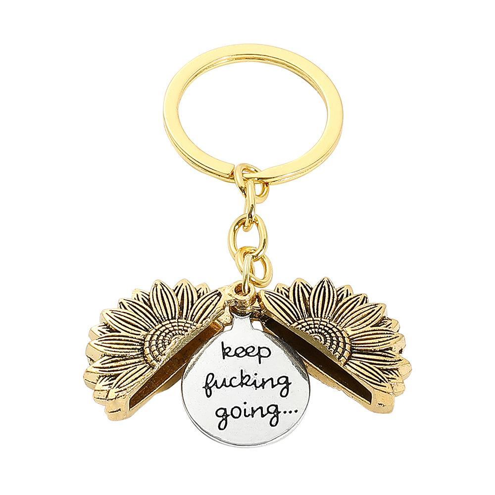 Vintage Sunflower Keychain – Retro Sunflower Pendant Bag Charm, DIY Letter Key Ring Accessory for Women