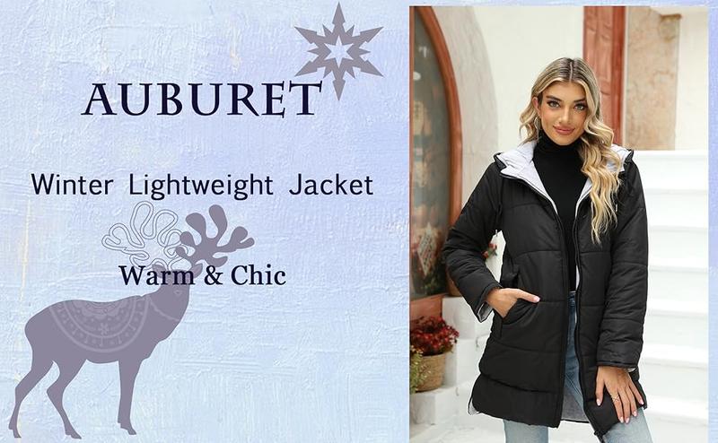 FMEYOA Womens Warm Puffer Down Jacket Hooded Winter Casual Lightweight Mid Quilted Coat with Pockets FMEYOA Womens Warm Puffer Down Jacket Hooded Winter Casual Lightweight Mid Quilted Coat with Pockets