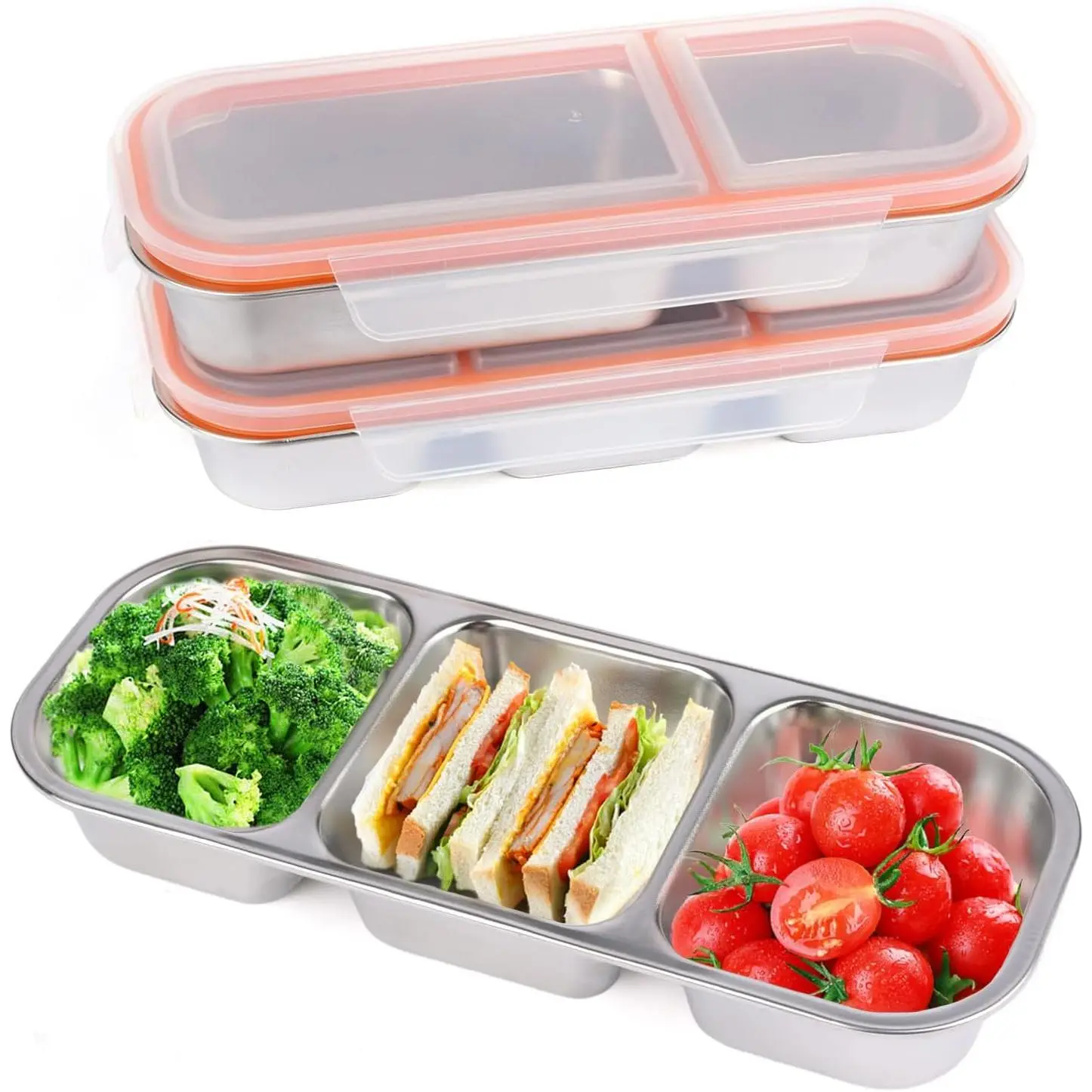 3 Pack Solid Stainless Steel 2-Compartment Snackle Box for Busy Individuals, Durable Leak-Proof Metal Lunch Containers for School & Travel