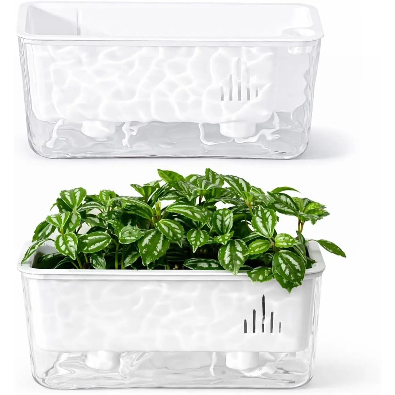 Self Watering Pots for Indoor Plants, 2 Packs Window Boxes Planters Rectangle Self Watering Planter 11 in Rectangular Clear Plant Pots Long Herb Windowsill Planter Flower Box Succulent Planters