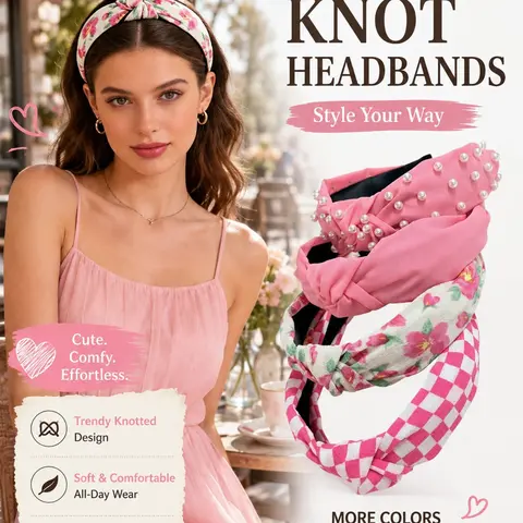 4PCS Faux Pearl Fabric Knot for Women, Elegant Rose Floral, Plaid and Solid Color Hair Bands for Daily Wear, Parties, Travel and All-Season Styling, Fashion Hair Accessories