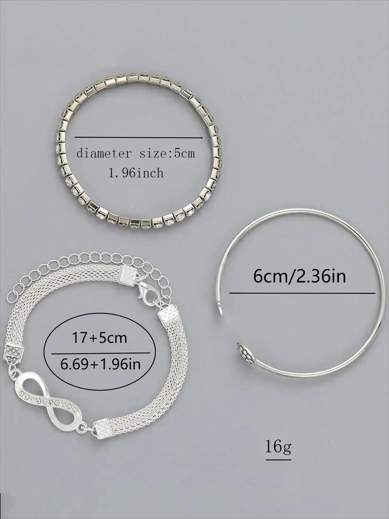 3pcs Women's Minimalist Elegant Heart Rhinestone Bangles Set, Pretty Bracelet, Bracelet Bundle, Fashion Accessories for Parties and Daily Wear, Versatile Elegant Jewelry Bracelet Set