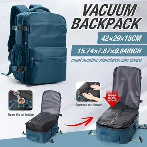 COOWOZ Vacuum Travel Backpack with Pump, Vacuum Seal Compression Backpack, Large Travel Bag For Women Men, Durable Outdoor Hiking Sports Rucksack, Airline Approved Carry On Backpack, Travel Essentials