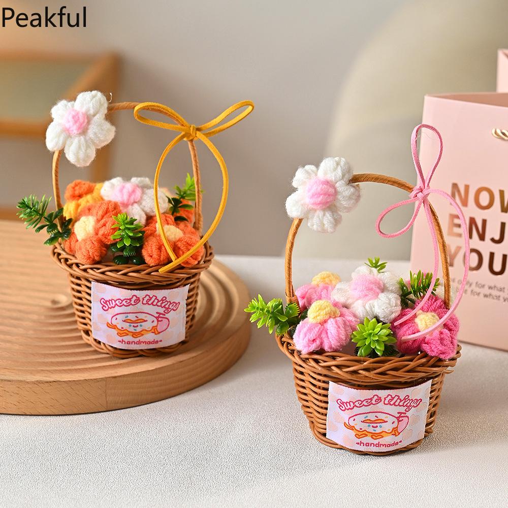1/2PC Knitted Flower Bouquet – Handmade Crochet Decorative Basket, Beautiful Potted Plants for Home Decor, Perfect Gift for Mother’s Day, Unique & Heartfelt Decorative Accent