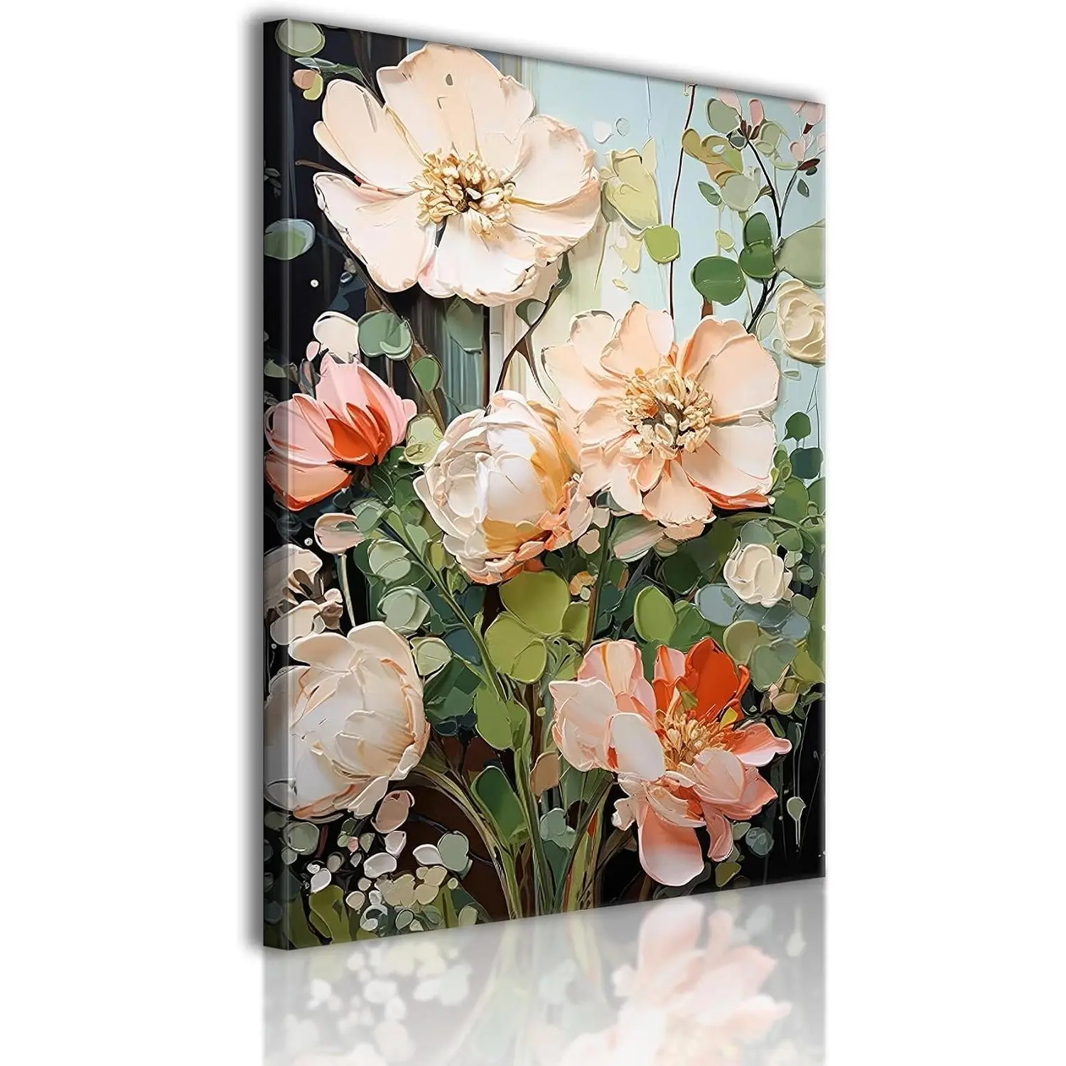 Blush Floral Canvas Wall Art, 12x16 Inch Gallery Wrapped Botanical Print, Home Decor with Soft Pastel Palette, Solid Inner Wood Frame, Crisp Detailed Printing, Clean Frameless Edge Profile
