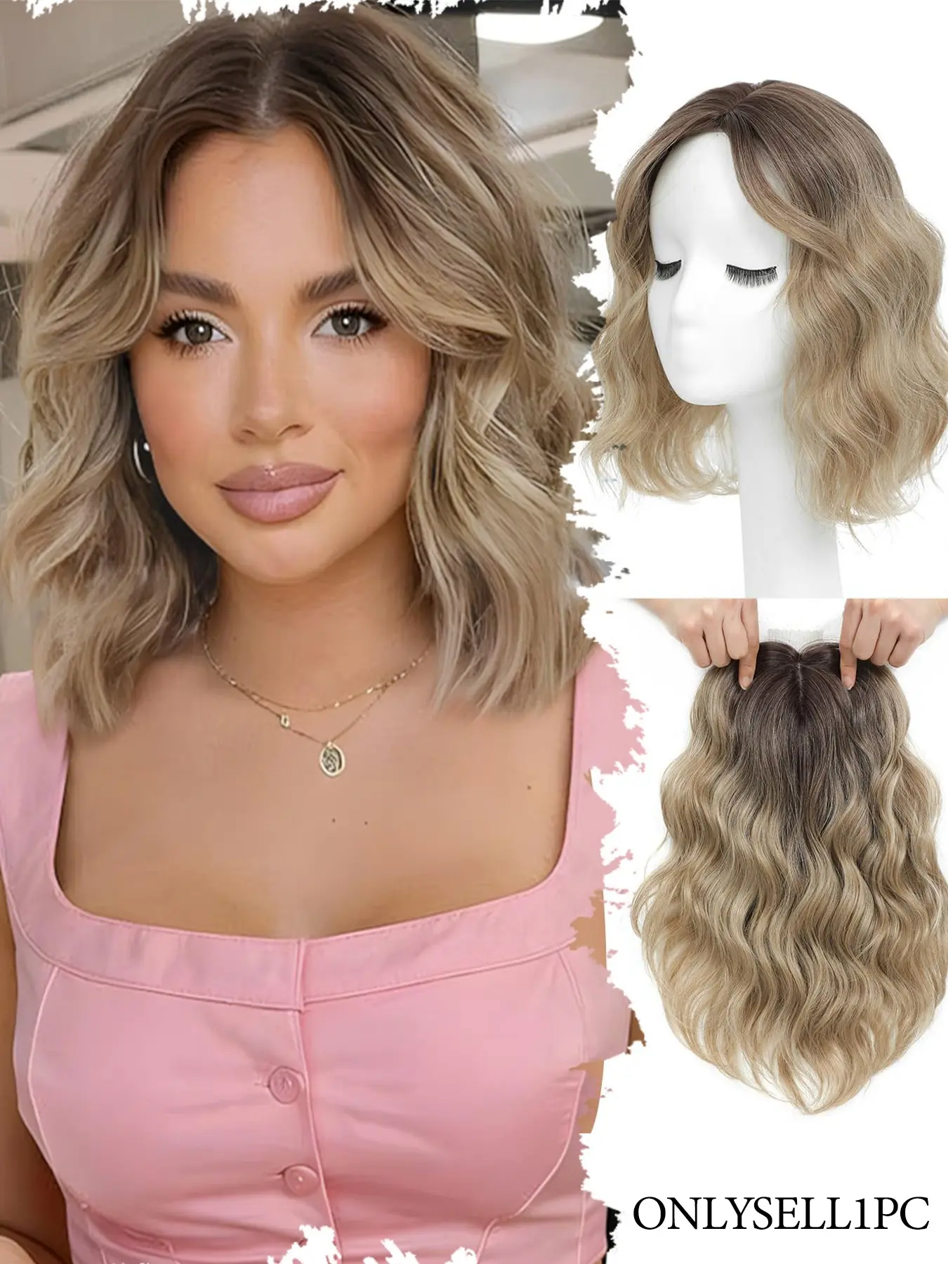 12 Inch Short Wavy Hair Topper for Thinning Hair Women, 6.5x6.5 Breathable Base, Synthetic Hairpiece, Instant Volume & Coverage