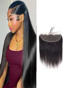 13x4 Lace Frontal Closure Straight Human Hair Ear to Ear HD Lace Frontal Closure Free Part Brazilian Straight Hair Extensions 150% Density Lace Frontal Human Hair Pre Plucked with Baby Hair