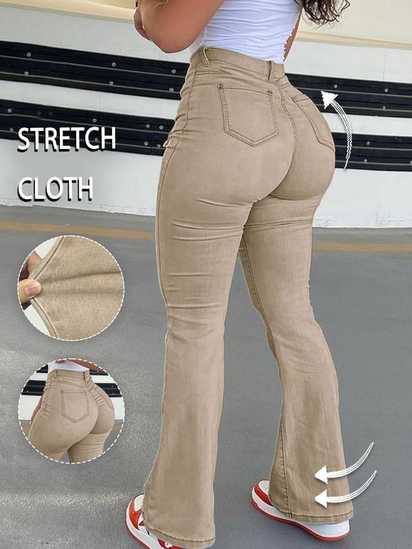 GILIPUR Y2K Women's High Waist Flare Leg Jeans, Casual Button Fly Pocket Design Bell Bottom Denim, Women's Bottoms for Daily Wear, Kardashian Style, 000 Jeans, Fashionable And Versatile Women's Jeans, Suitable For Spring, Summer, Autumn And Winter, Tchic