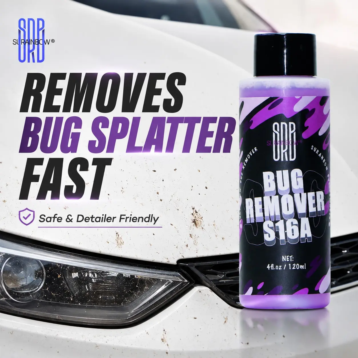 Car Bug Glue Remover Cleaner, Professional Car Care, Quick Removal of Bug Residue, 120ML, for Paint, Bumper, Mirror, Grille, Headlights