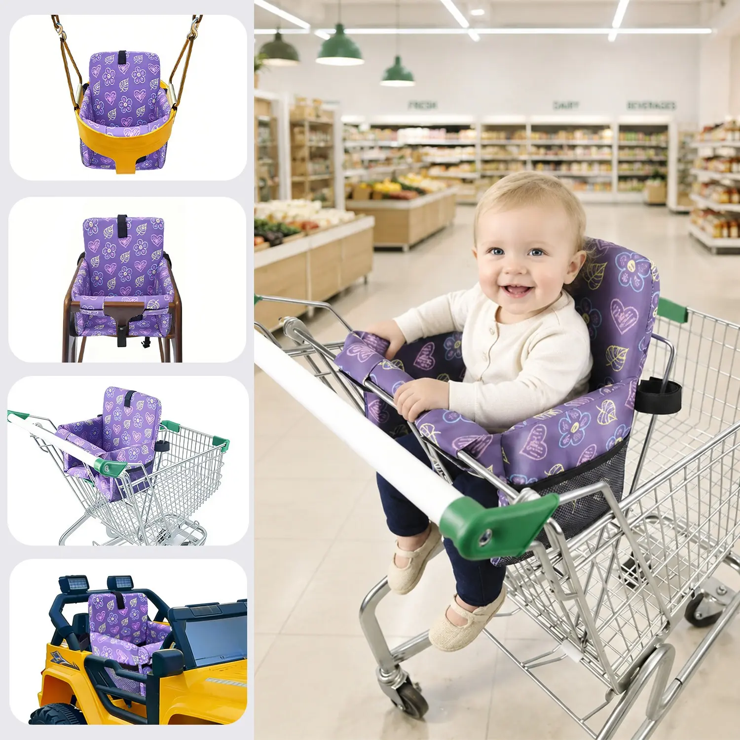 1pc Shopping Cart Seat Cover for Baby, High Chair & Grocery Seat Protector, Padded Chair Covers for Restaurant Seats, Unisex Machine Washable Grocery Cart Liner & Swing Insert