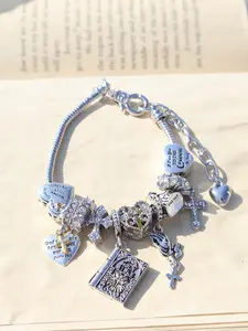 Cross Bible Prayer Hand Chain, Sparkling Zircon Style DIY Bracelet, Heart Cross, Fashionable All-Season Accessory, Detachable Design