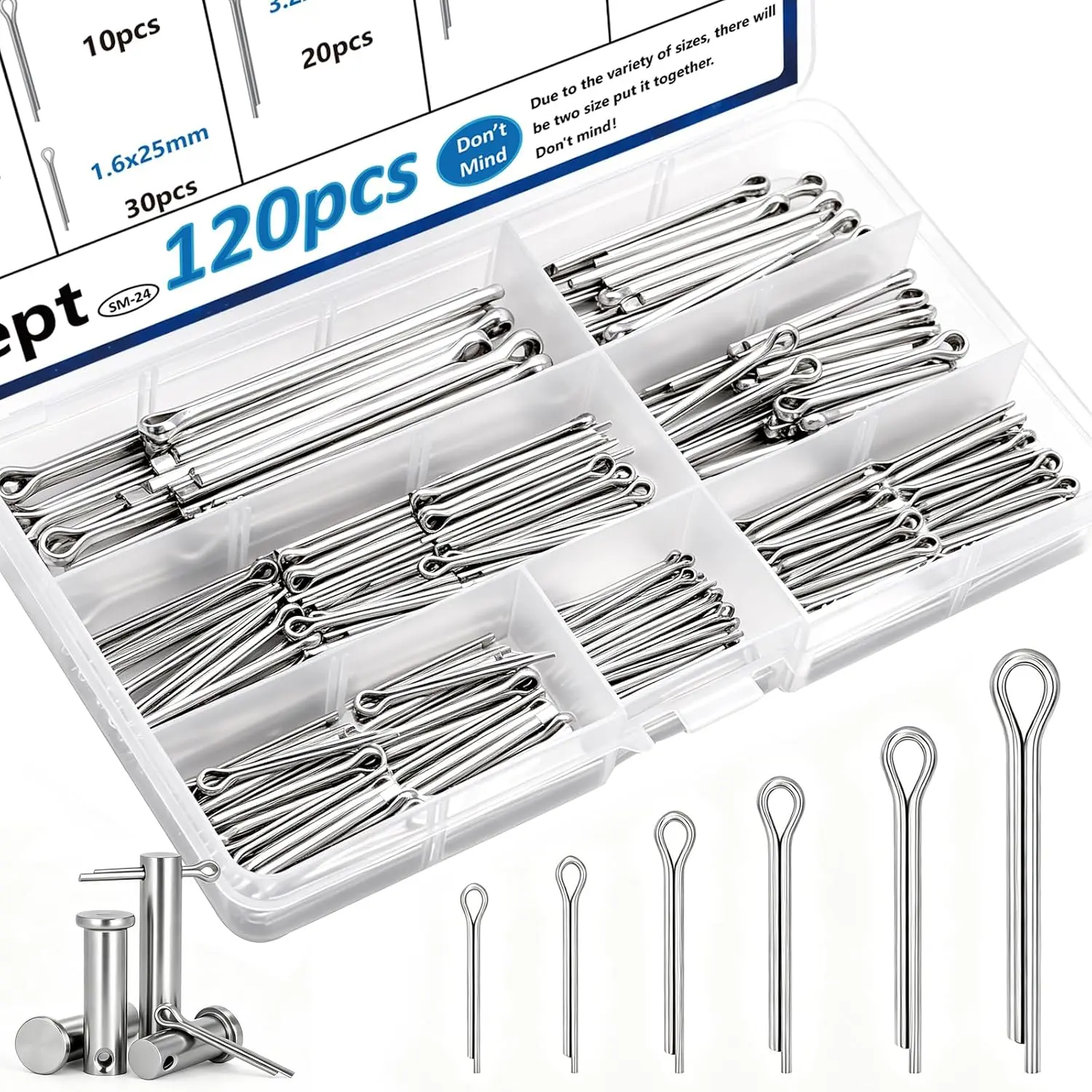 120 count Cotter Pins 304 Stainless Steel Cotter Pins  Kit Tractor Pin  for Hitch Pin Lock System, , Engine Repair in Towing Hitch Clips & Pins