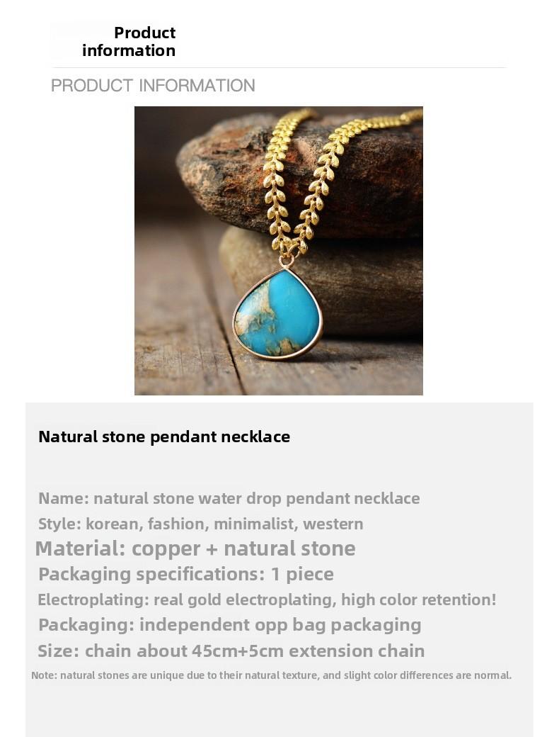 Natural Stone and Metal Pendant Necklace – Gold-Tone Copper – Stylish Layered Jewelry for Daily Wear