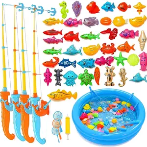 Magnetic Fishing Game Pool Toys for Kids, Water Table Bathtub Toy Fishing with Inflatable Pool, Water Bath Pool Outdoor Toys for Kids Outdoor Indoor Carnival Party Favorsfidget toys
