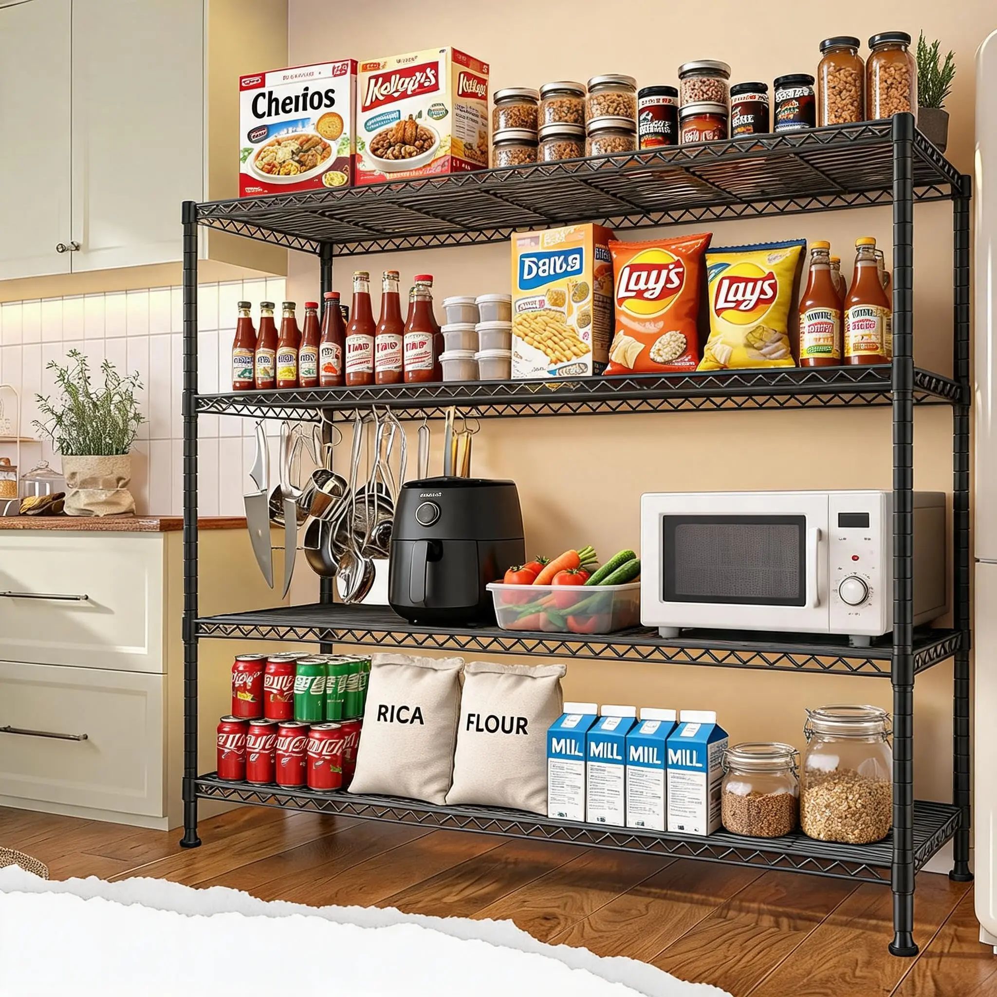Heavy Duty 4-Tier Metal Storage Rack, Adjustable Wire Shelving Unit with 800 Lbs Capacity & Rust-Resistant Finish for Garage, Kitchen & Warehouse, 120×45×160cm/150x45x180cm