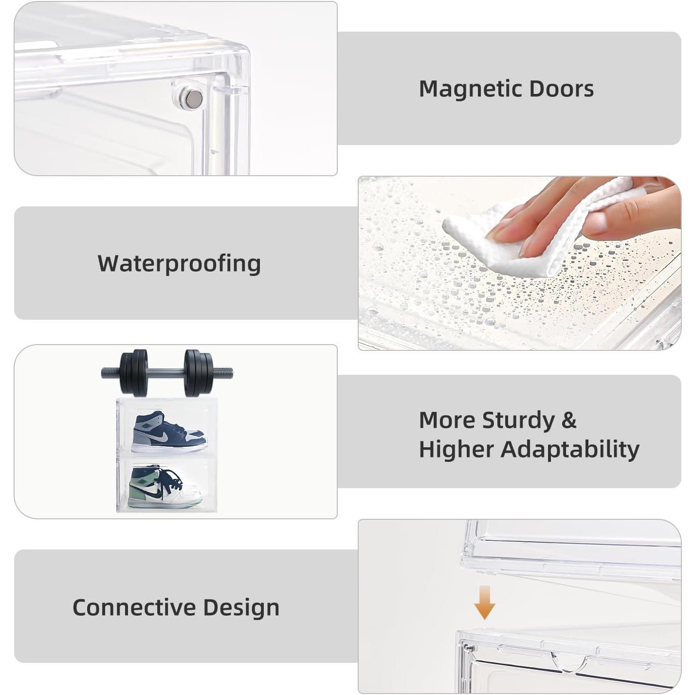 10 Pack Large Shoe Boxes Clear Plastic Stackable,Drop Front Shoe Box with Clear Door, Shoe Containers For Sneaker Display,Fit up to  Size12 (clear, 10 pack)