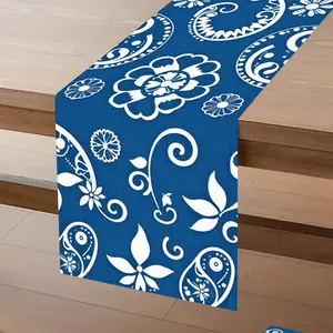 Tablecovers 1pc, a blue and white paisley pattern on a1, Rectangular table runner, kitchen table, dining room coffee table decoration, festive season tabletop accessories, 100% polyester, farmhouse party holiday dinner tablecloth