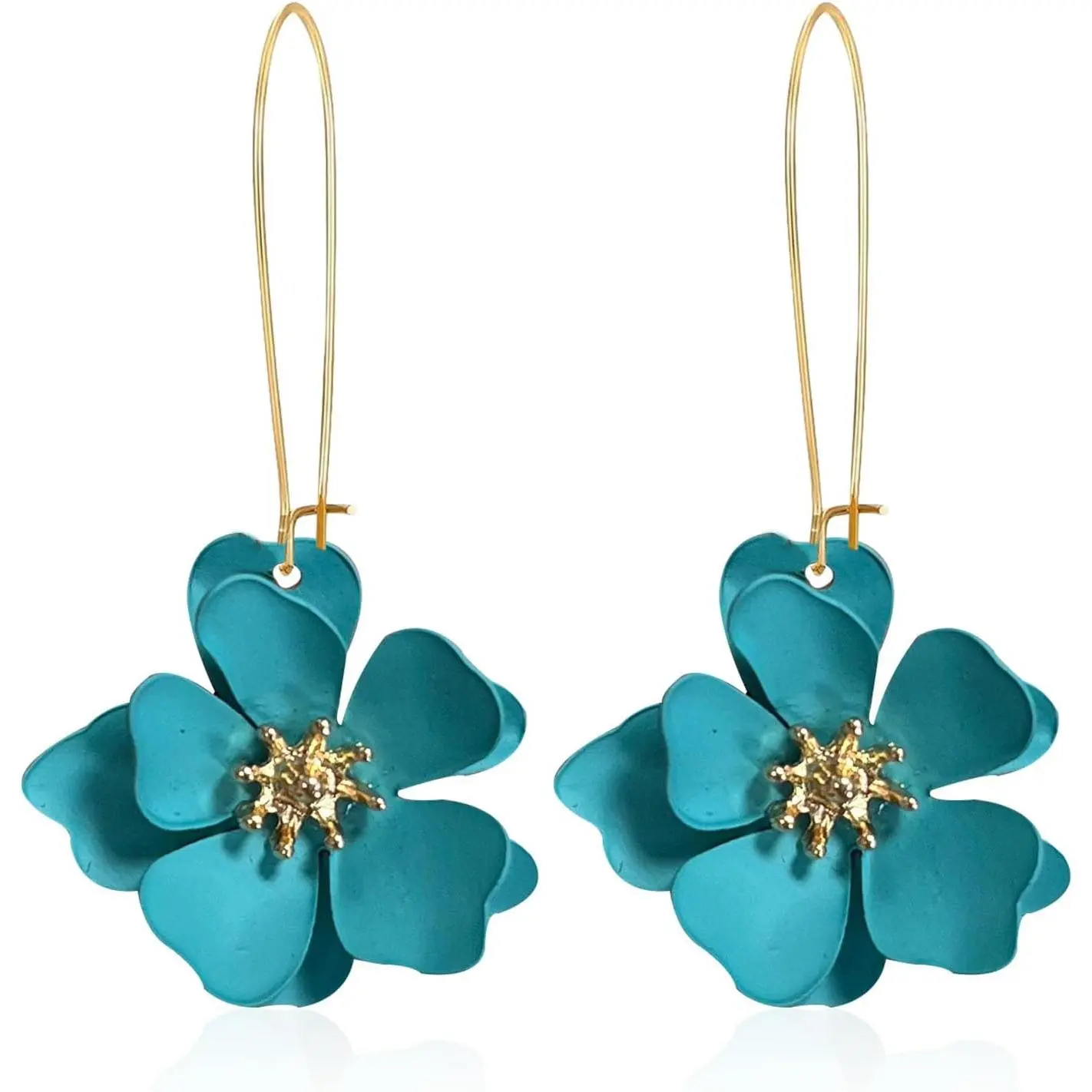 Bohemian Daisy Flower Matte Floral Long Petal Drop Dangle Earrings Layered Tiered for Women Chic Boho Wedding