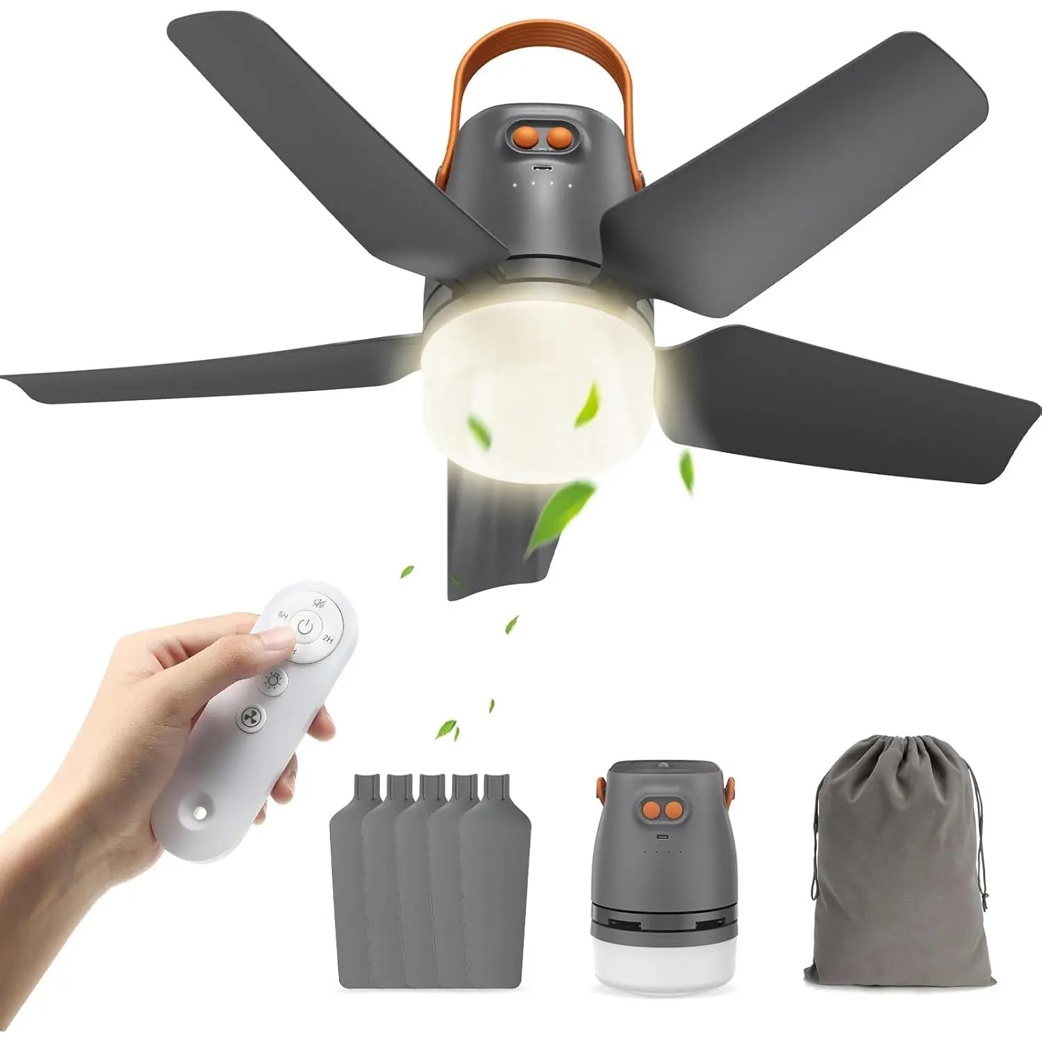 20" Portable Ceiling Fan with Light & Remote,20400mAh Battery Operated Outdoor Ceiling Gazebo Fan for Patios/Canopy/Cruise,Rechargeable Battery Powered Fan,Hangable Camping Light Fan,Camping Essential