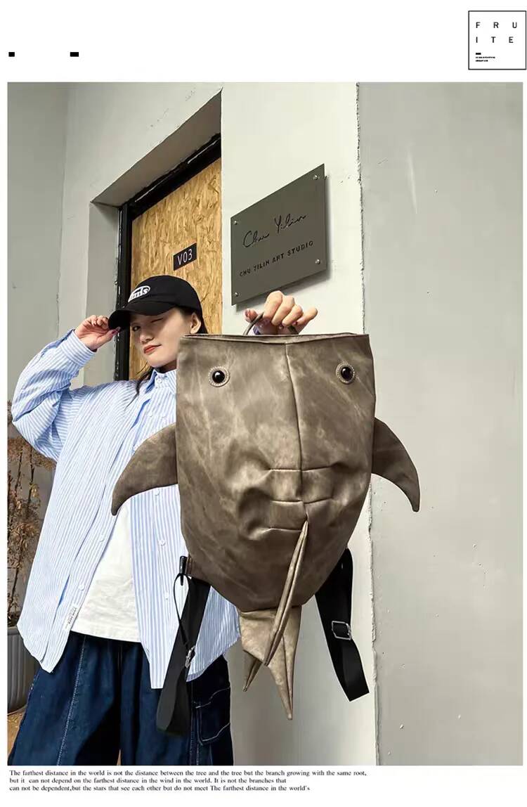 Y2K Funny Whale Shark Shape Backpack Durable Large Capacity Travel Bag Women Men Cute Outdoor Cartoon Knapsack Student Schoolbag