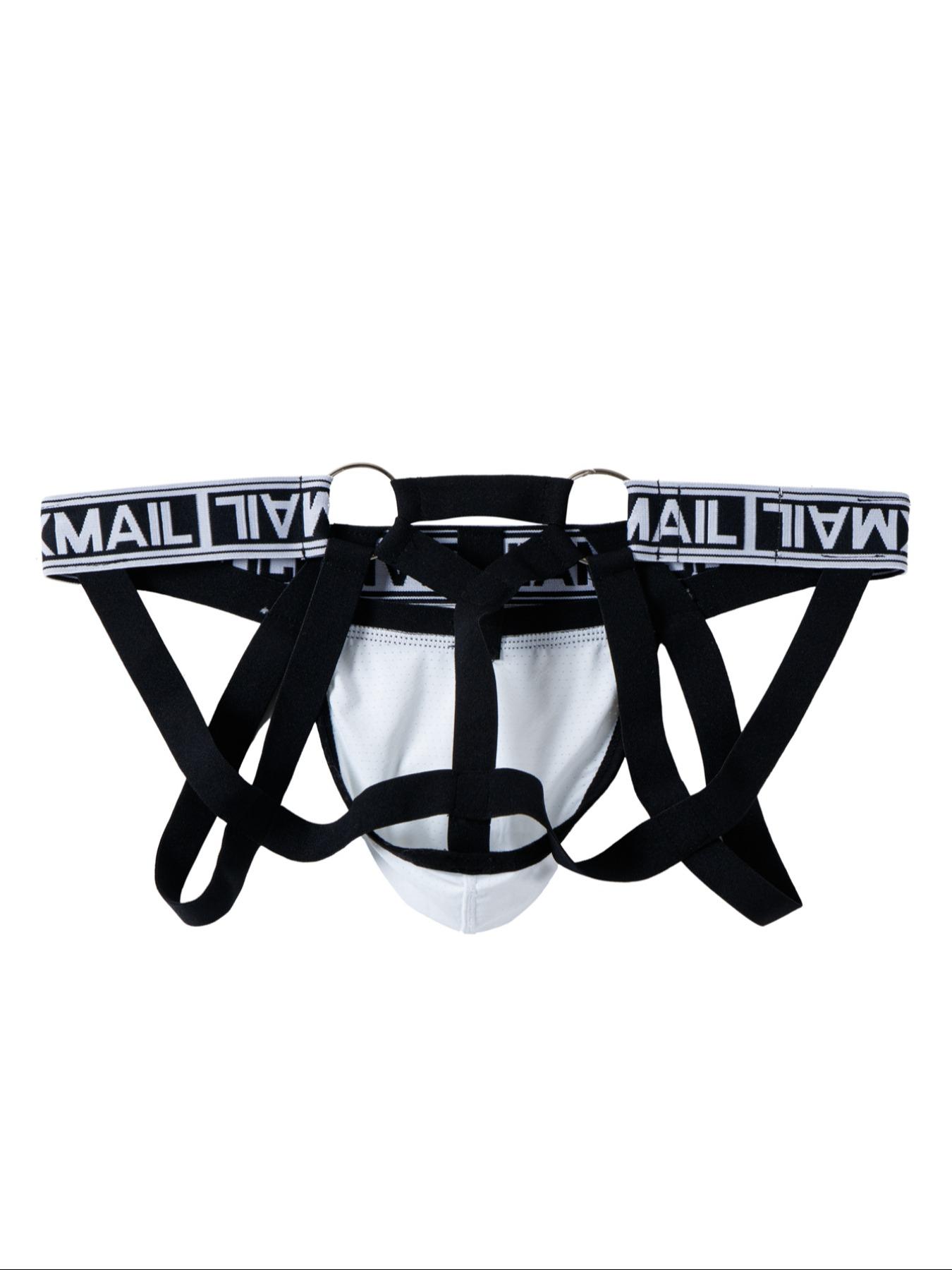 Lgbtq+ Men's Criss Cross Letter Tape Jockstrap, Breathable Ring Linked Sexy Waist Band for Daily Wear, Men's Underwear, Soft Stretch Briefs, Athletic Summer Wear, Elasticity Design Underwear, Activewear, Gym Jockstrap Underwear
