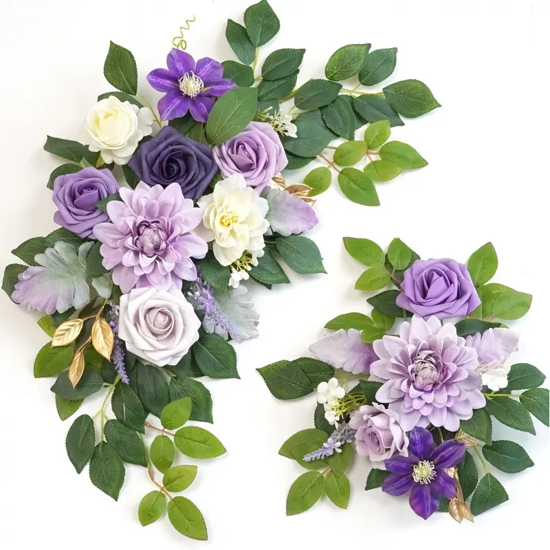 2Pcs Artificial Wedding Chair Back Flowers, Faux Floral Swag for Outdoor Wedding Arch, Door Lintel Welcome Hanging Decor, Bridal Shower Party Fake Flower Ornaments, Decorative Flowers
