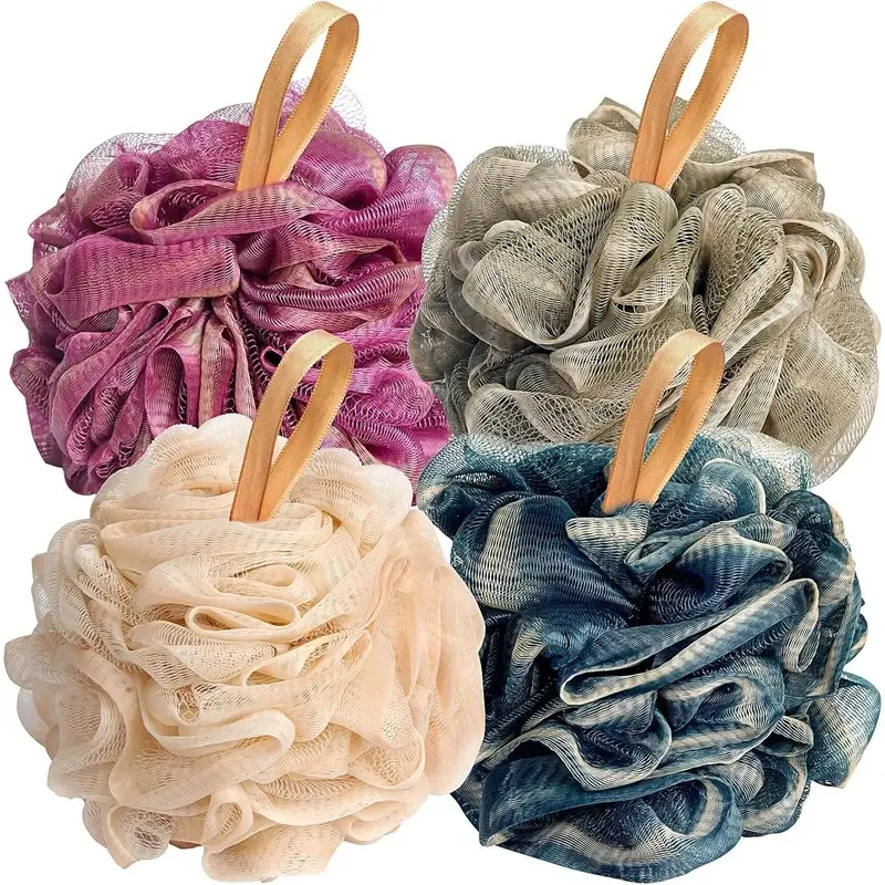 Loofah Bath Sponge Shower Loofahs, 4 Pack Soft Loofa    Mesh Shower Puff Pouf Ball Luffa for Men and Women(50g/pcs)