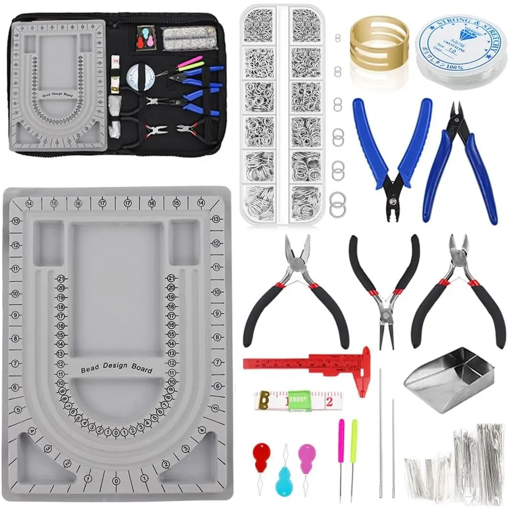Bead Boards Jewelry Making Supplies Kit for Adults, Includes Bead Tray, Design Board, Beading Mat, Pliers for Necklace Bracelet Making & Jewelry Repair