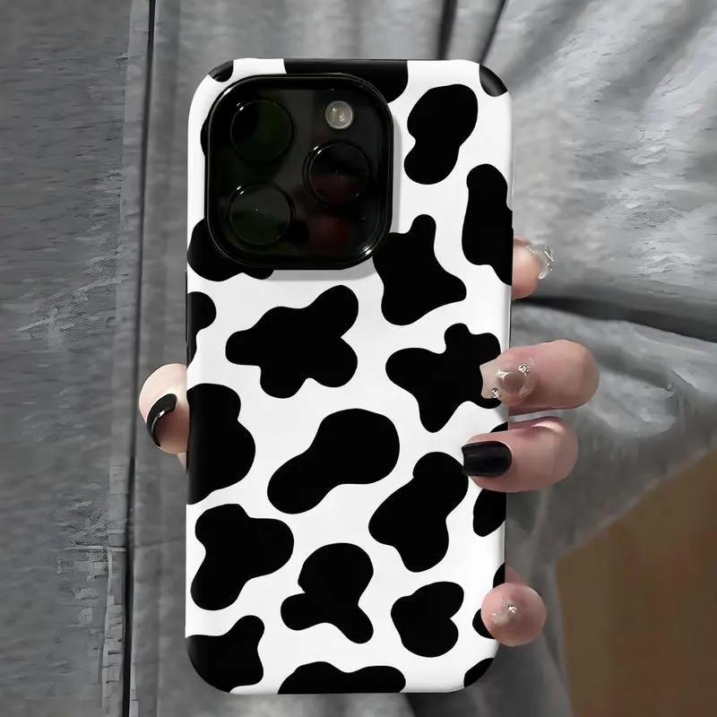Cute cow pattern phone case, shockproof and durable dual-layer soft TPU and hard PC protective case, hard shell design, compatible with iPhone 17 Pro Max, 17 Air, 16 Plus, 15 Pro, 14, 13, 12, 11, matte frosted material.MFL62BW