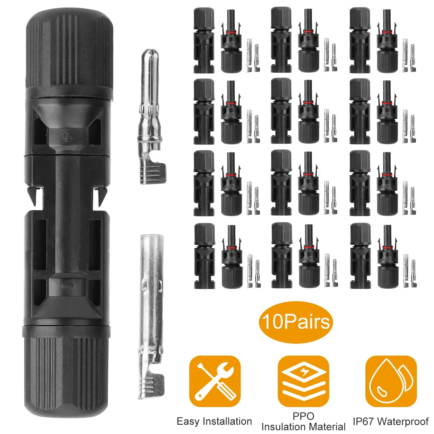 10 Pairs Solar Panel Connectors, Male & Female Solar Cable Connectors with IP67 Waterproof Design, Solar Wire Adapter for PV Systems