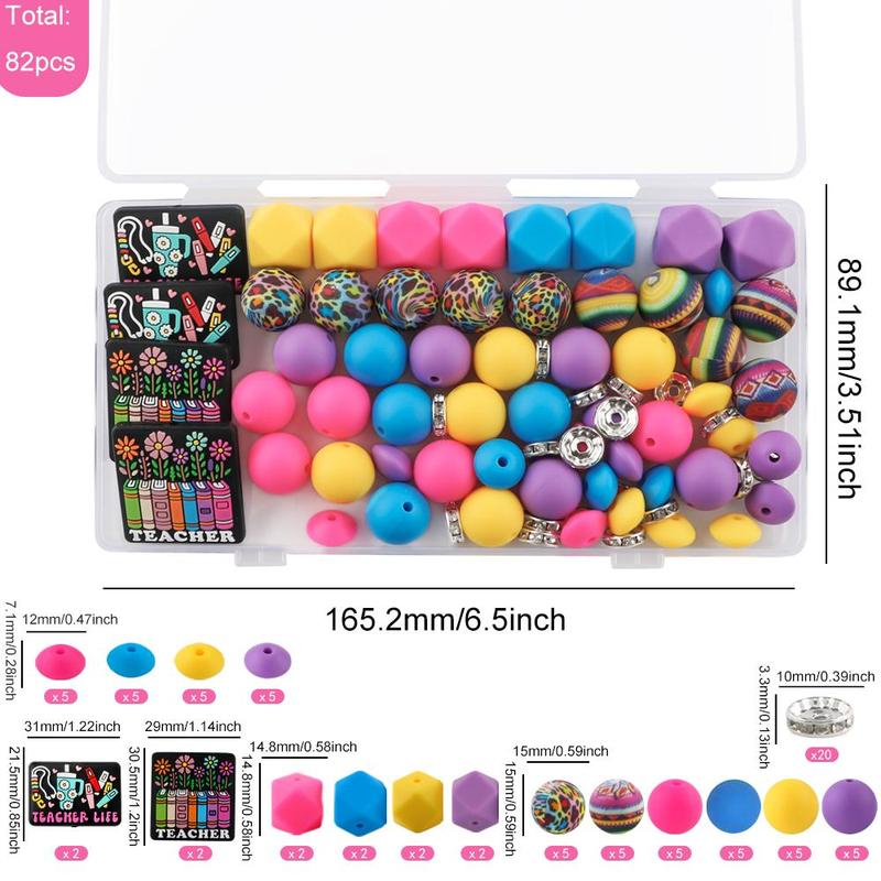 Silicone Beads Kit, 82pcs/box Beads Making Kit, Bead Assortment, DIY Jewelry Making Supplies for Bracelet Necklace Earrings Pendant Making, DIY Crafts, Handmade Gifts, Beads Set, DIY Mix Beads, DIY Beading Accessories