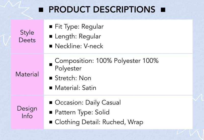 Cider Satin V-neck Long Sleeve Wrap Ruched Metal Detail Blouse