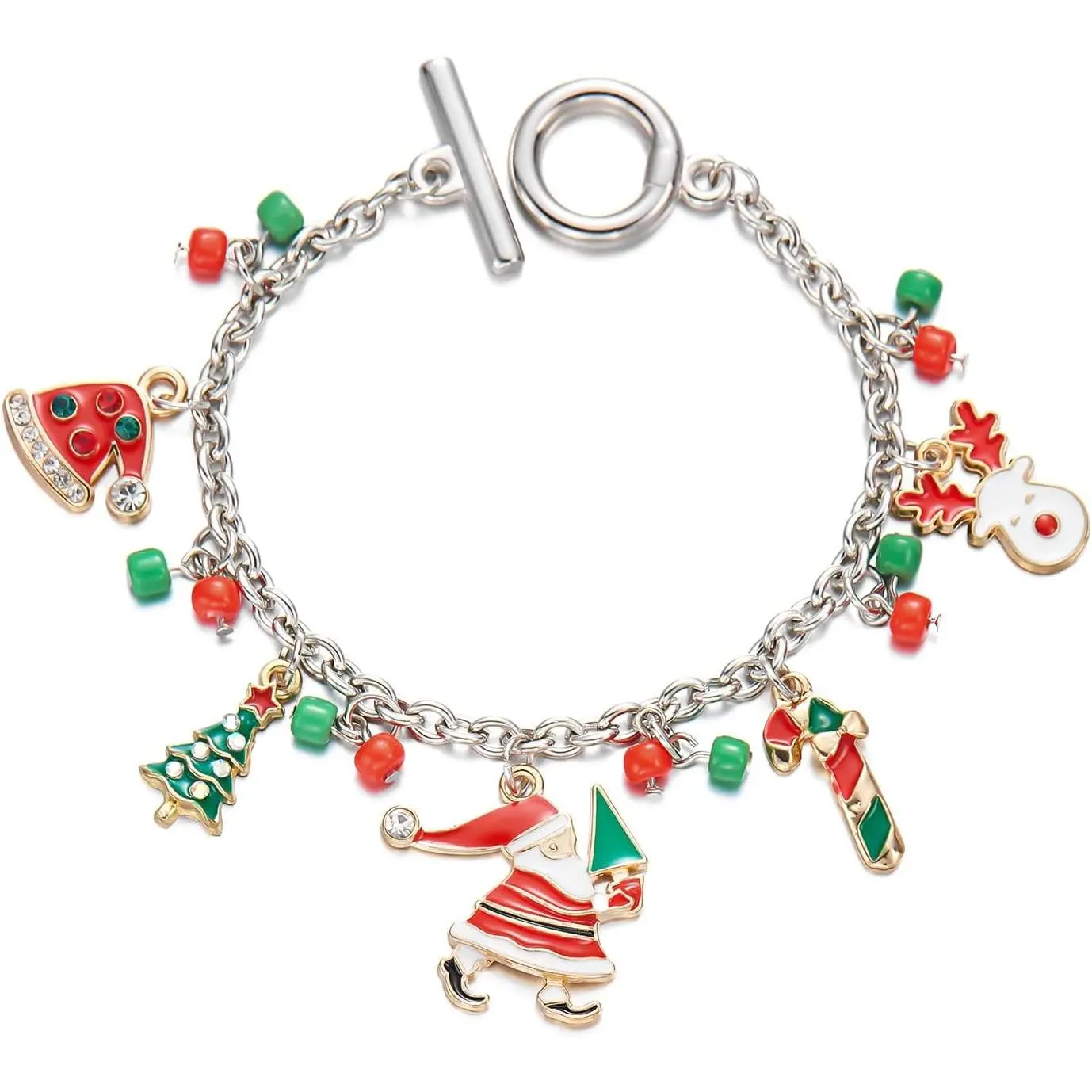 Christmas  Bracelets Cute Christmas Pendant Bracelet Colorful Beaded Santa Claus Tree Stockings Snowflake  Box wreath crutch Candy  Pendant Bracelet