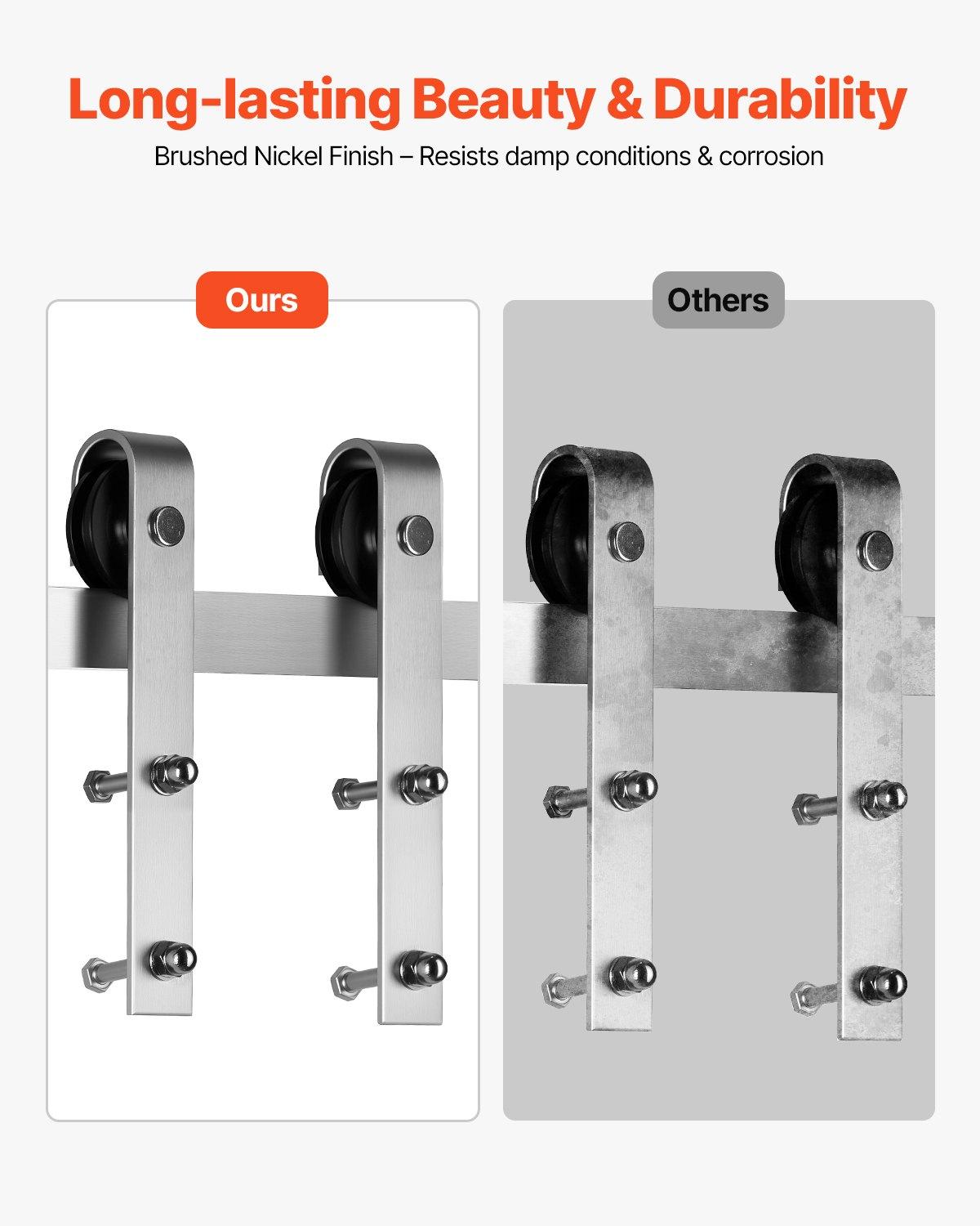 VEVOR 5FT Sliding Barn Door Hardware Kit, 330 LBS Weight Capacity, Compatible with 30 Inches Max Width & 1-3/8 to 1-3/4 Inches Thickness Single Sliding Barn Door, Durable Track & J-shape Roller Silver