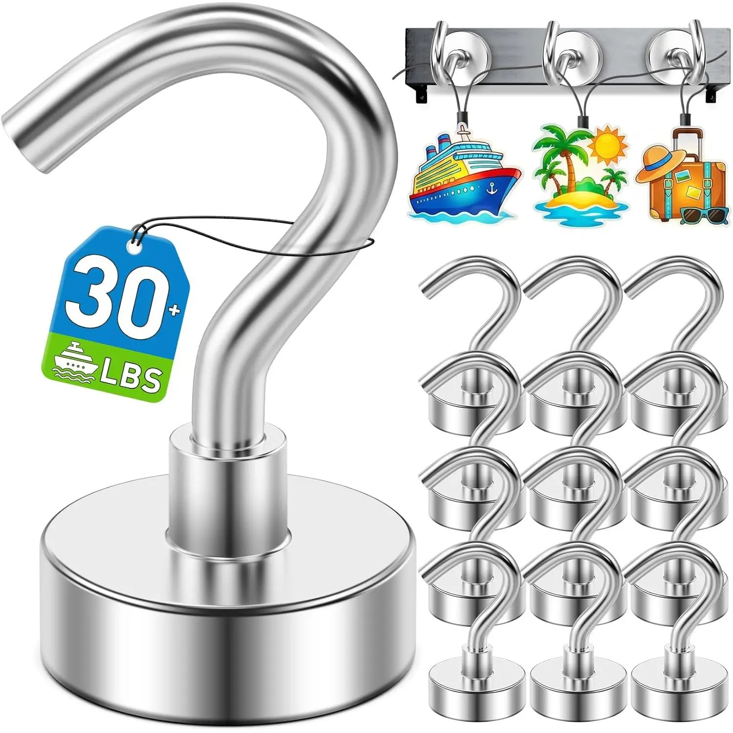 12 Pack  Hooks for Cruise Cabins 30lbs Heavy Duty  with Hook | Hook Metal  Hooks for Kitchen Fridge Grills   Hooks for Classroom Locker Utensil Racks