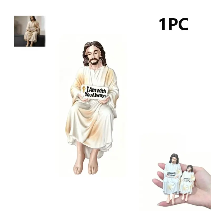 Jesus Resin Desk Companion Figurine Figurines Little Dashboard Small Statue I Am with You Always Christ Decor Handcrafted for Car Statues Christus Hand Painted Sign Dash Serene Figures