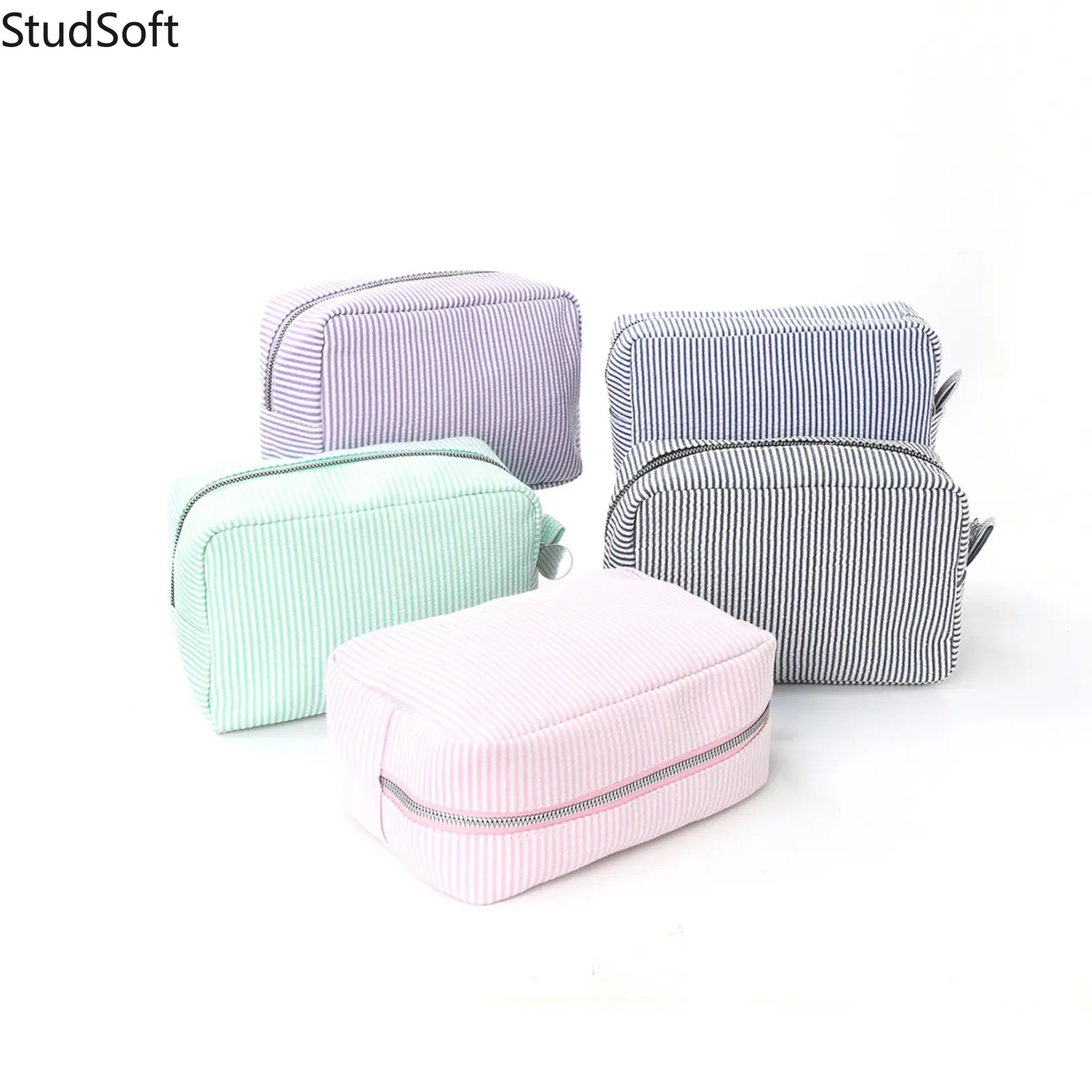Women's Stripe Canvas Travel Makeup Bag, High-Capacity Cosmetic Organizer, Portable Toiletry Pouch & Portable Storage Containers (Sports & Outdoor Accessory)